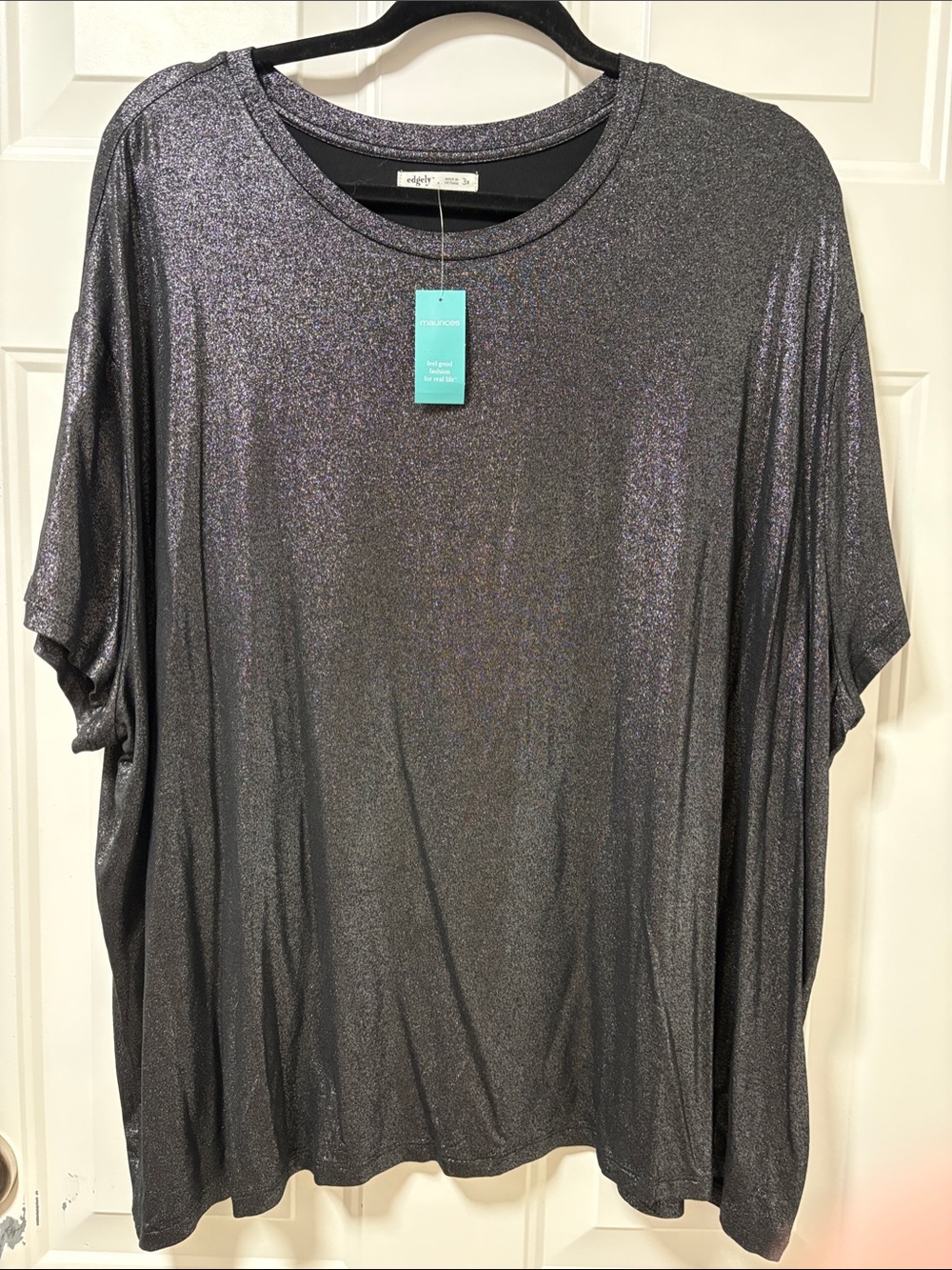 Maurices Metallic Charcoal Crew Neck Short Sleeve Top